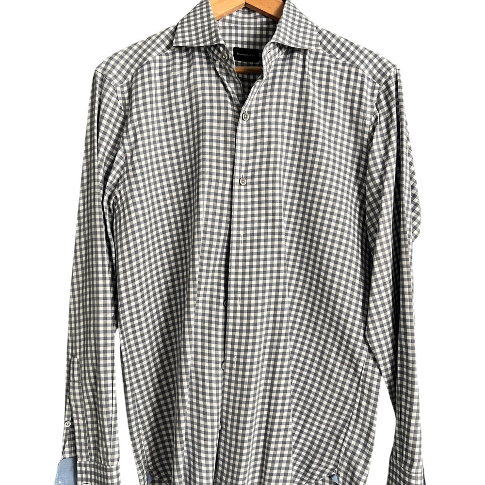Ermenegildo Zegna Gray and White Gingham Shirt